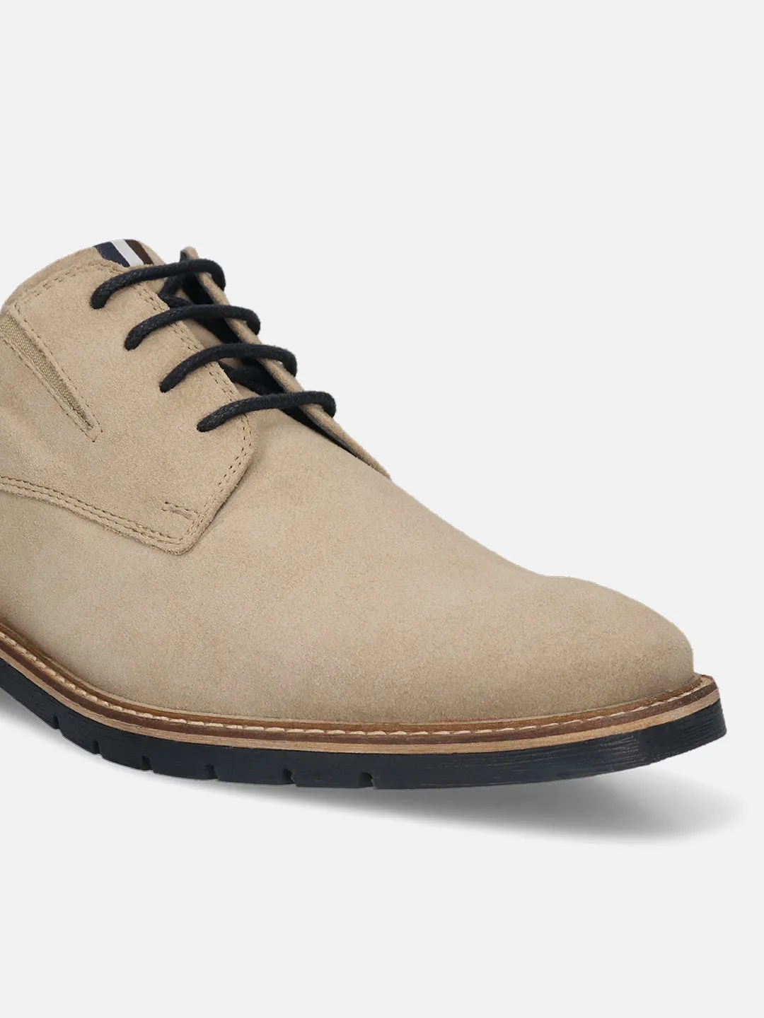 bugatti Beige Premium Leather Derby Formal Shoes