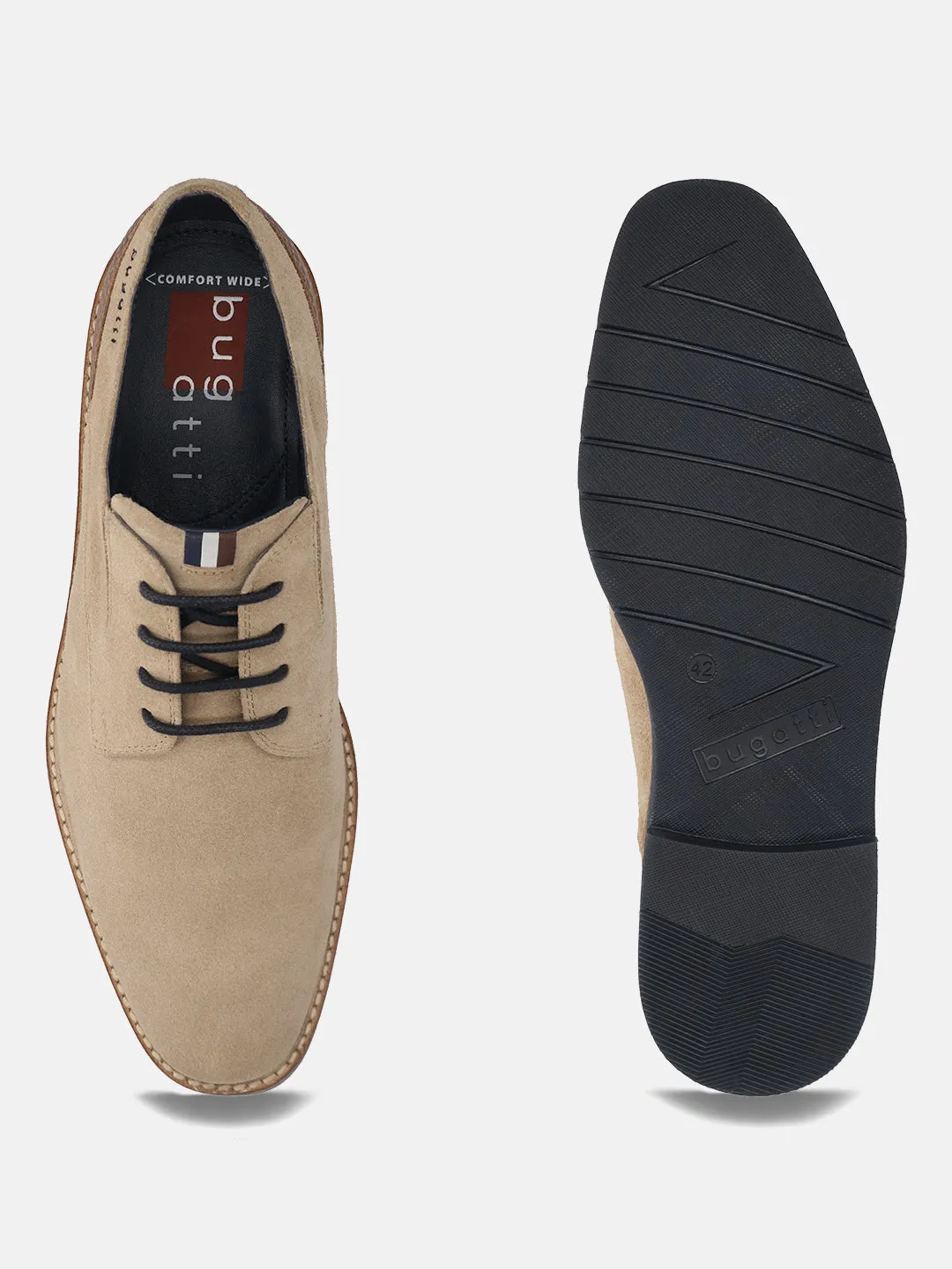 bugatti Beige Premium Leather Derby Formal Shoes