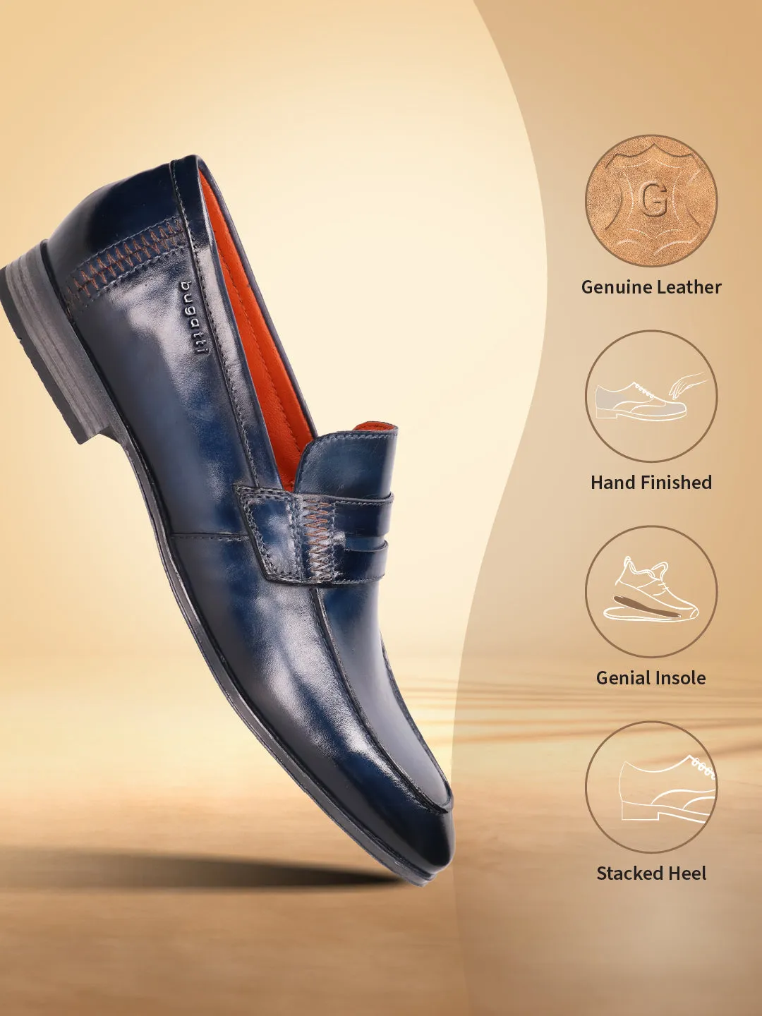 bugatti Blue Premium Leather Loafers
