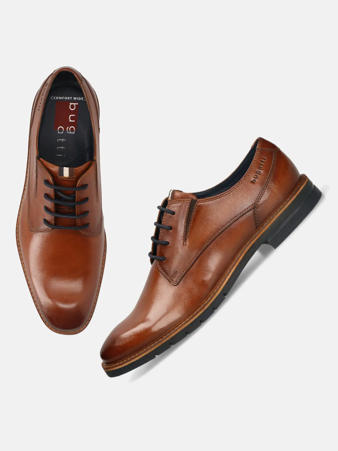 bugatti Cognac Premium Leather Derby Formal Shoes