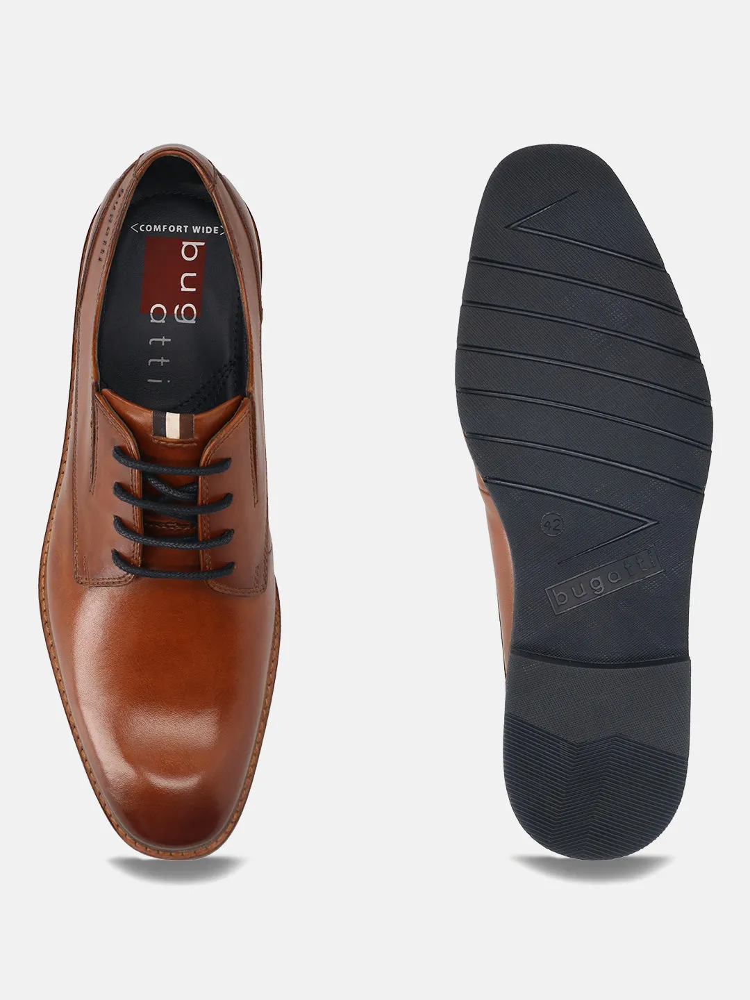 bugatti Cognac Premium Leather Derby Formal Shoes