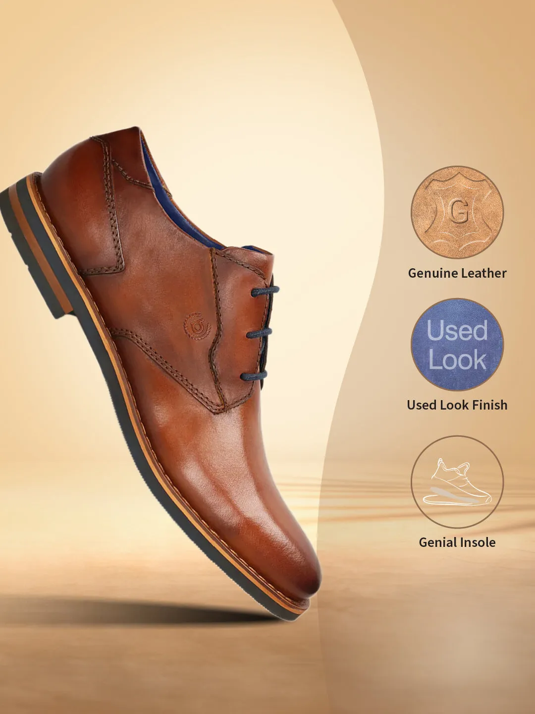 bugatti Cognac Premium Leather Derby shoes