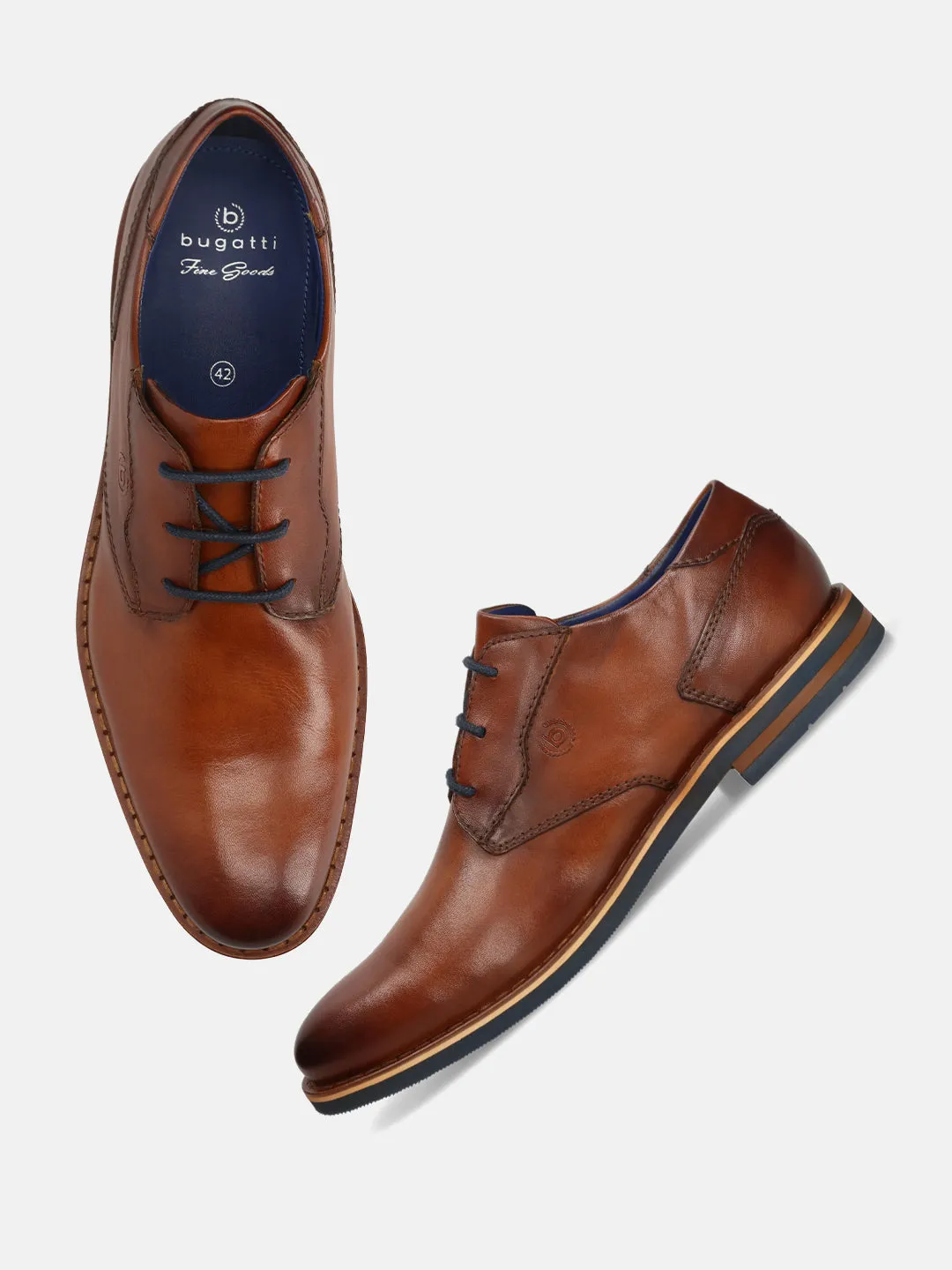 bugatti Cognac Premium Leather Derby shoes