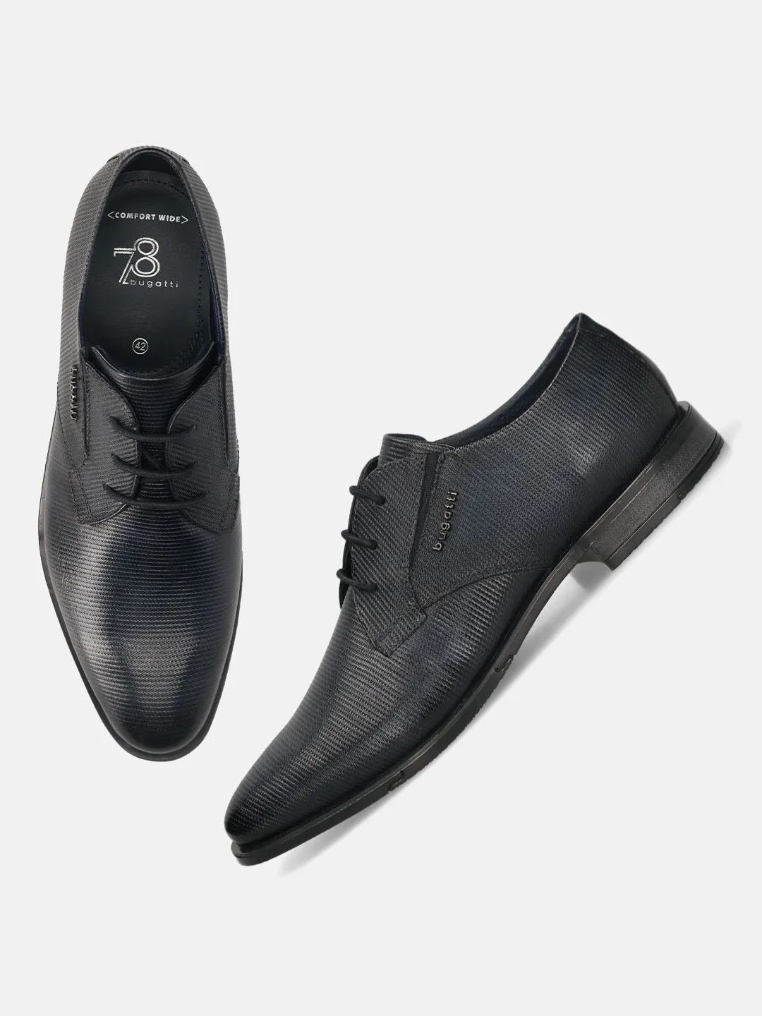 bugatti Dark Blue Premium Leather Derby Formal Shoes
