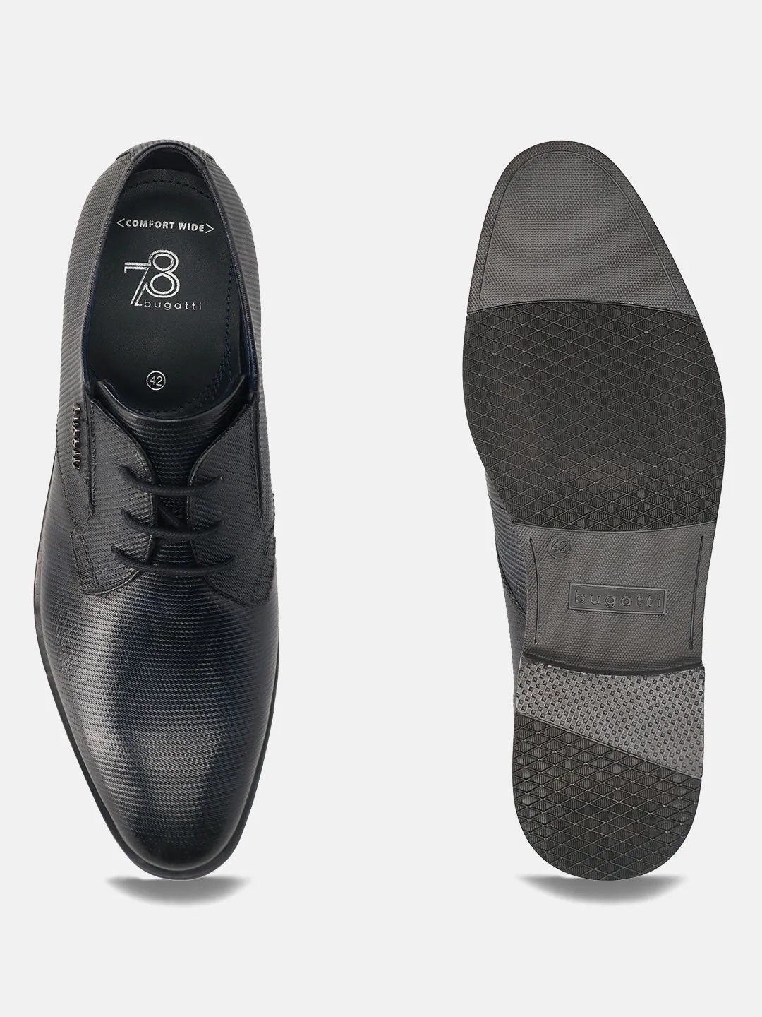 bugatti Dark Blue Premium Leather Derby Formal Shoes
