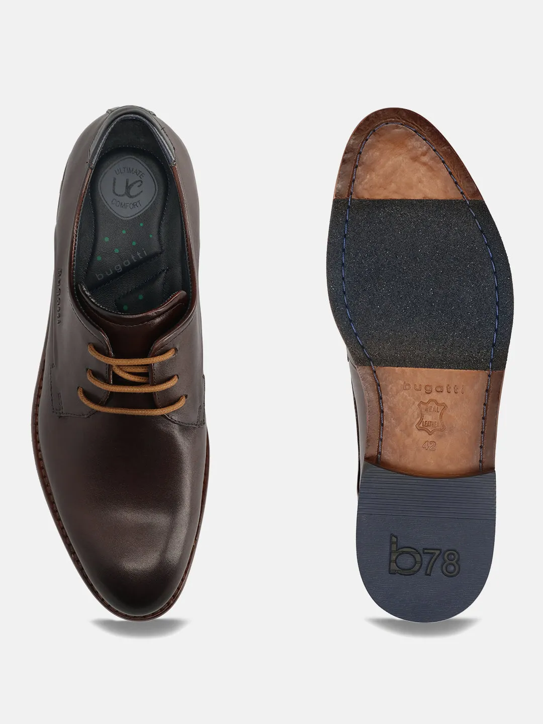 bugatti Dark Brown Premium Leather Derby shoes