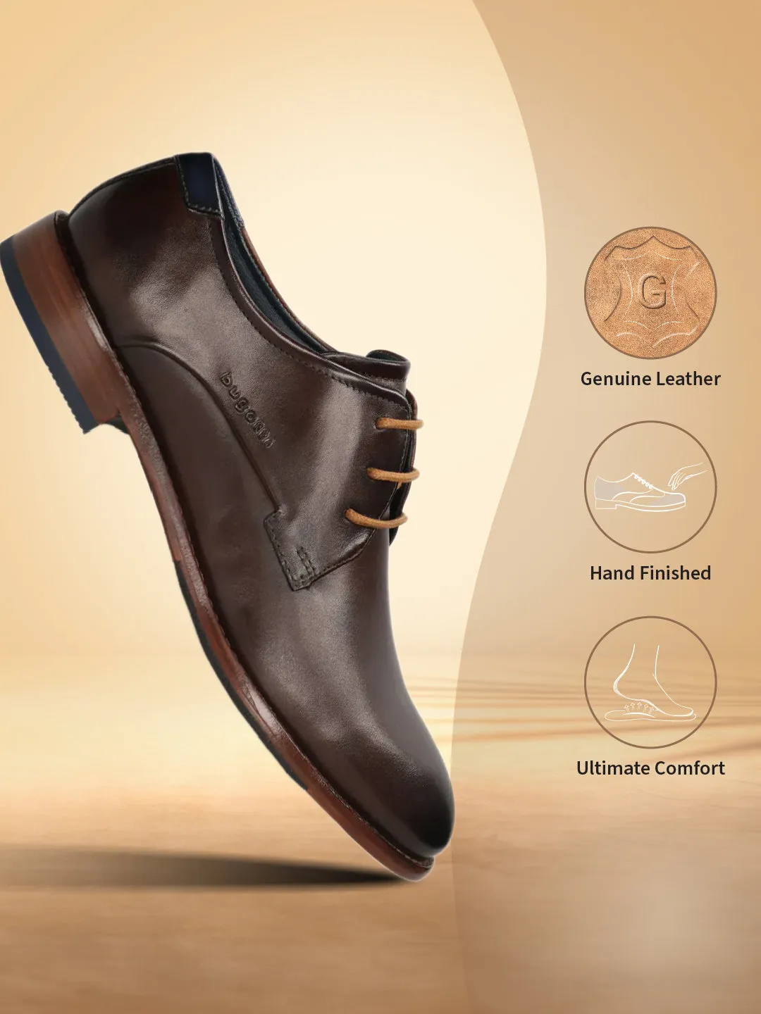 bugatti Dark Brown Premium Leather Derby shoes