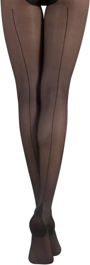 CALZITALY 20 Den Vintage Sheer Back Seam Tights, Cuban Heel Tights, Seamed Pantyhose, Italian Hosiery (S/M/L/XL)