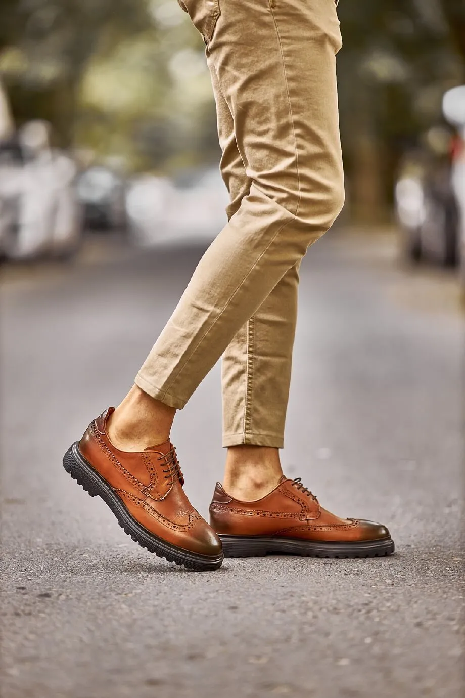 Camel Brogue Derby Shoes