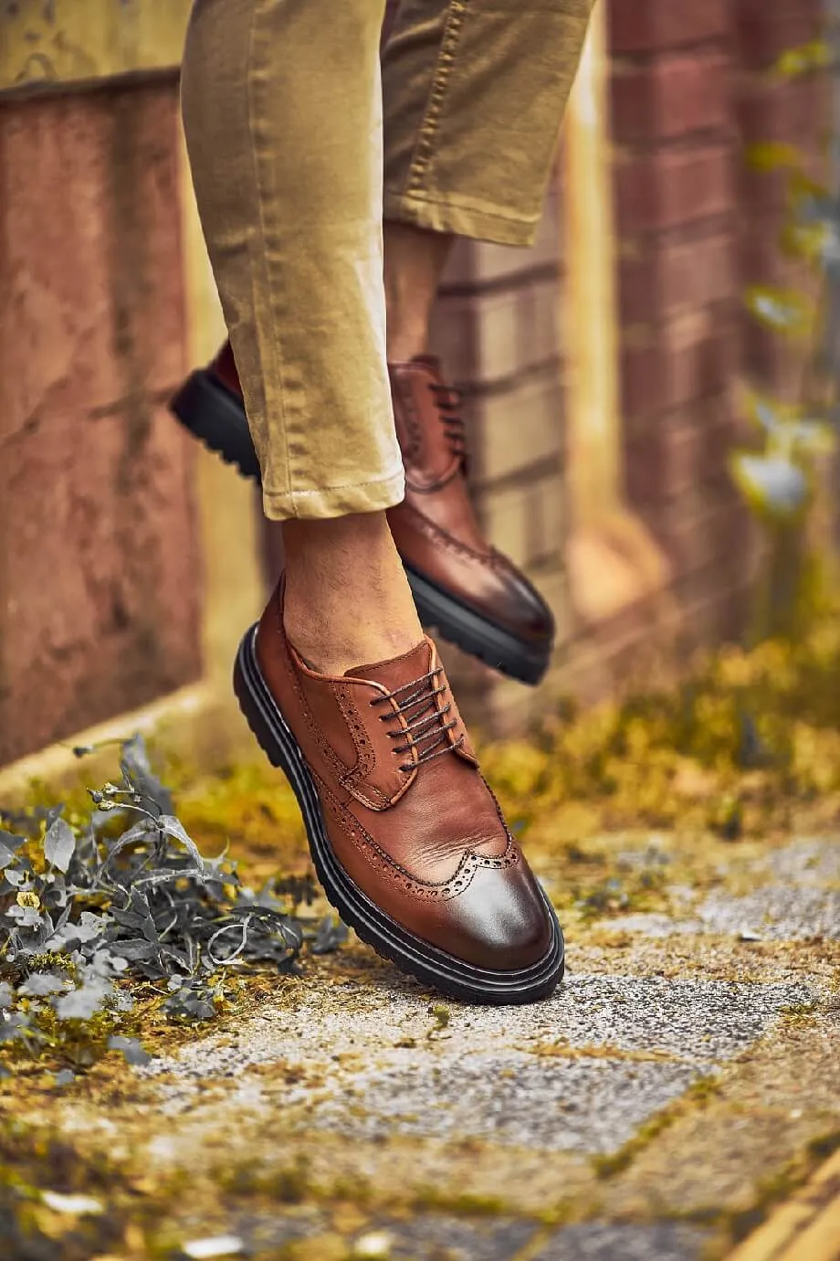 Camel Brogue Derby Shoes