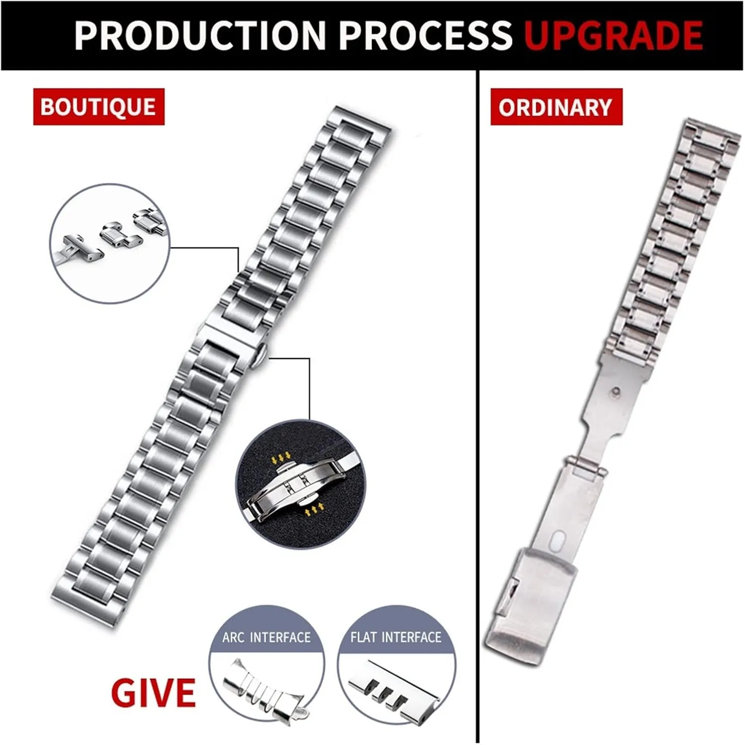 CAREG Stainless Steel Watch Band 18mm 20mm 22mm 24mm Bracelet Women/Men's Wrist Strap Suitable Fit For Various Brand Watchband Durable