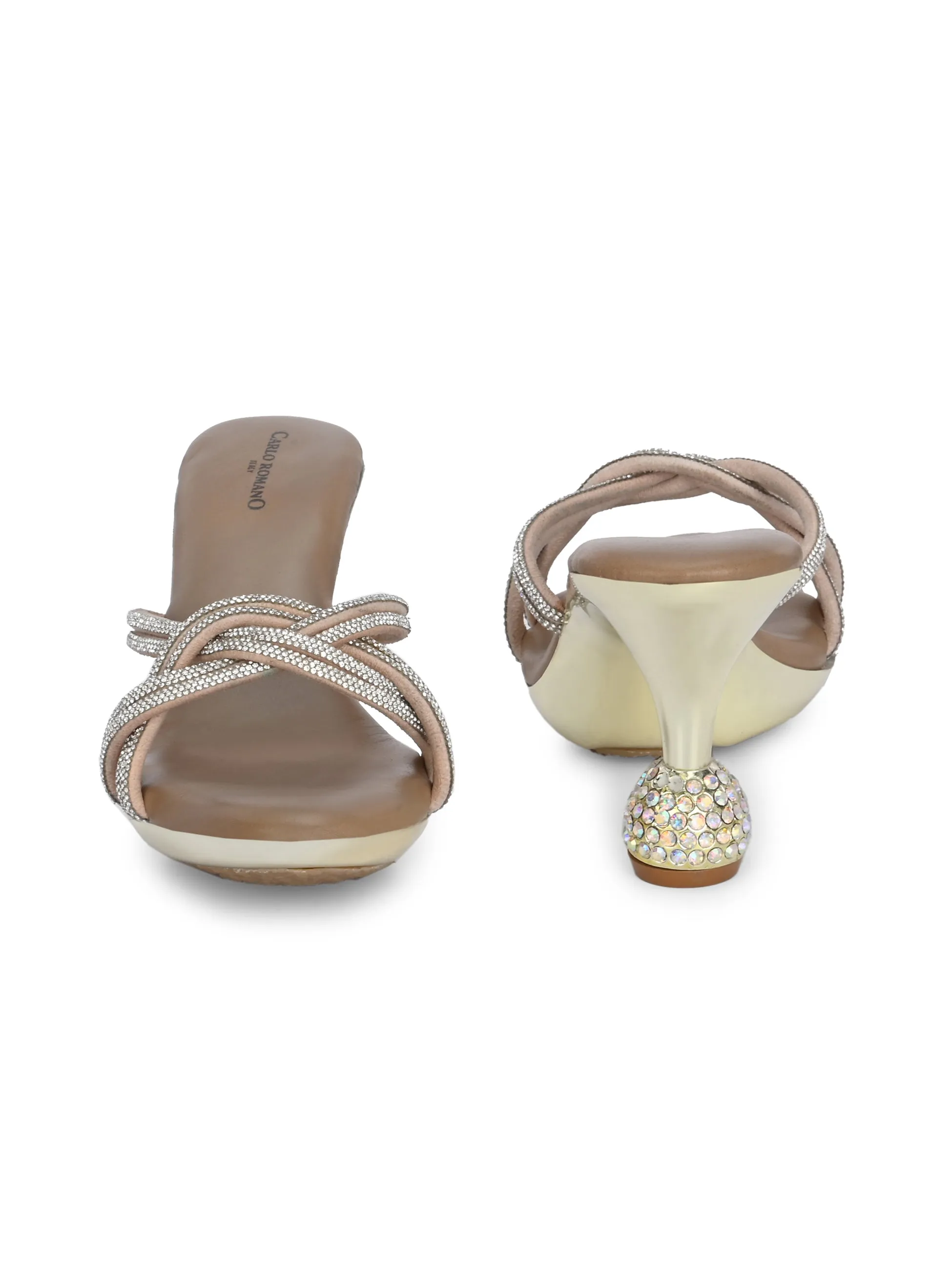 CARLO ROMANO BY WASAN SILVER COLOR VEGAN LEATHER CRYSTAL DORI SANDAL FOR WOMEN
