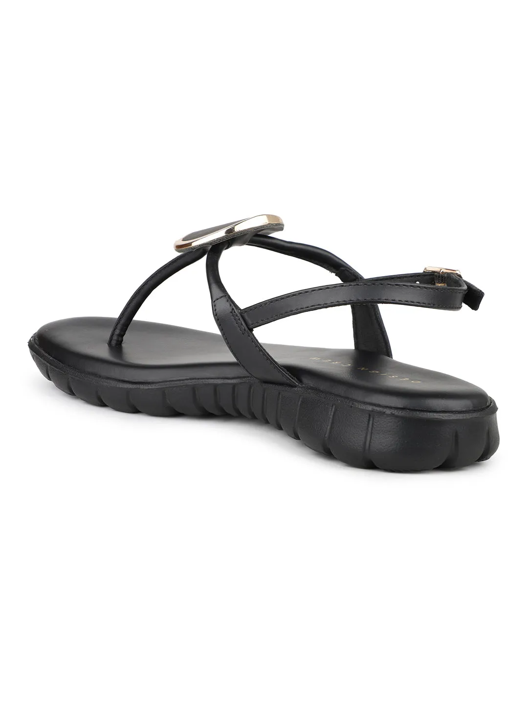 Casual Thong Ankle Strap Sandal With Round Golden Trim