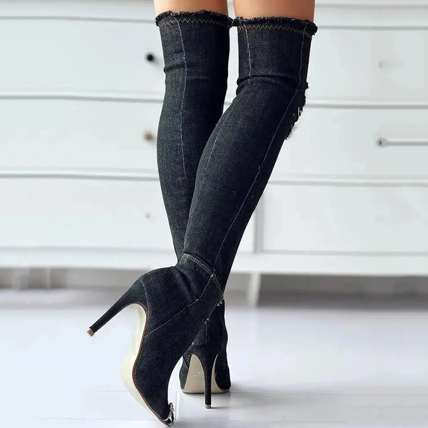 Cathalem Over the Knee Boots for Women High Heels Over The Knee Boots Thigh High Pointed Toe Stiletto Long Fall Sexy Boots