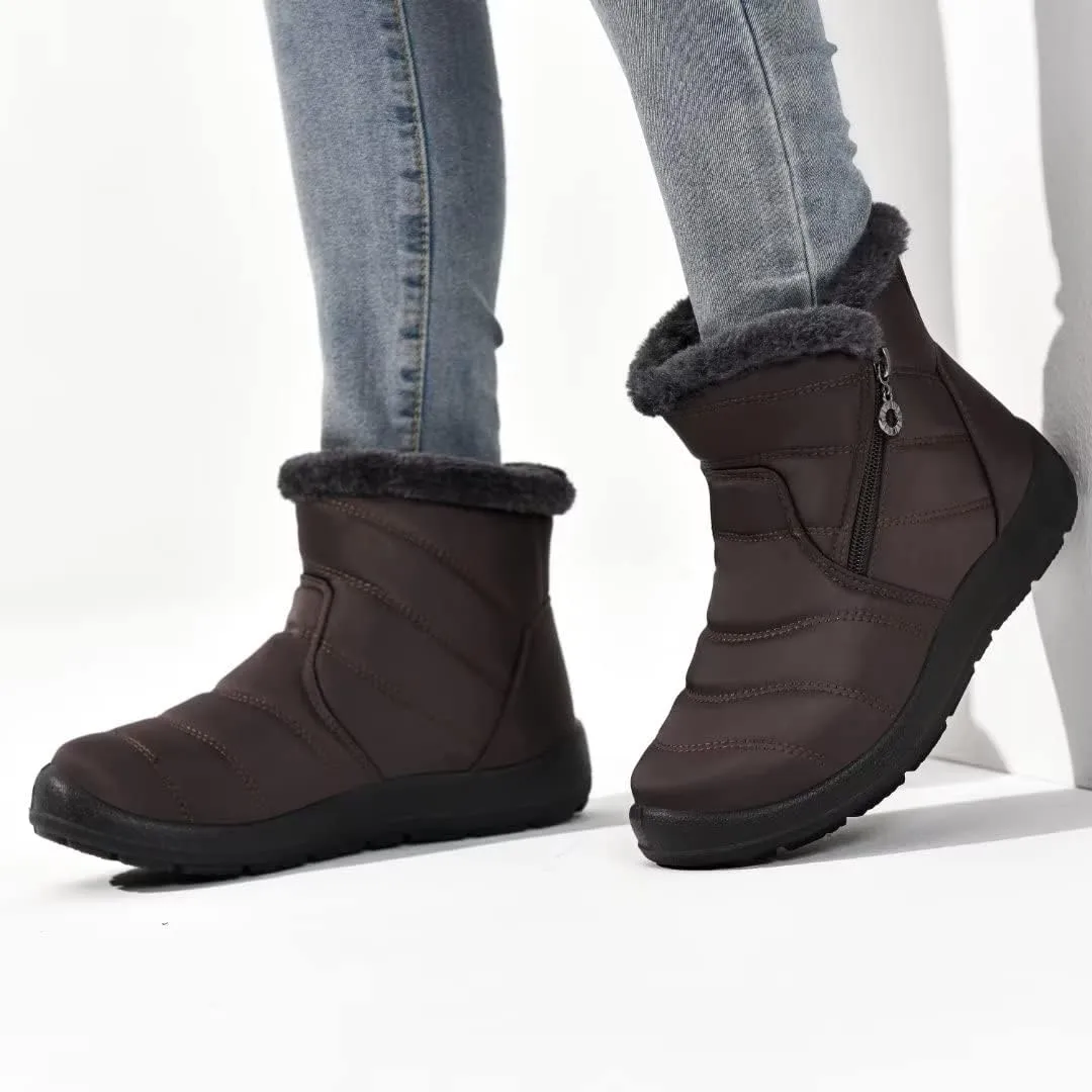 Cheval Winter Snow Zip Up Boots for Women, Fur Lined Warm Ankle Booties, Outdoor Anti-slip Waterproof Comfortable Short Boot, Botas De Invierno Para Mujert