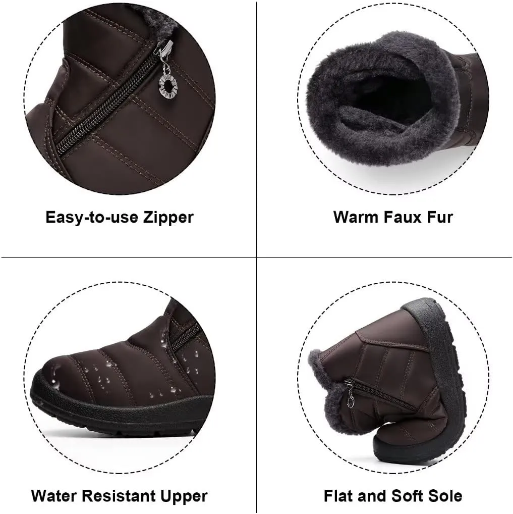 Cheval Winter Snow Zip Up Boots for Women, Fur Lined Warm Ankle Booties, Outdoor Anti-slip Waterproof Comfortable Short Boot, Botas De Invierno Para Mujert