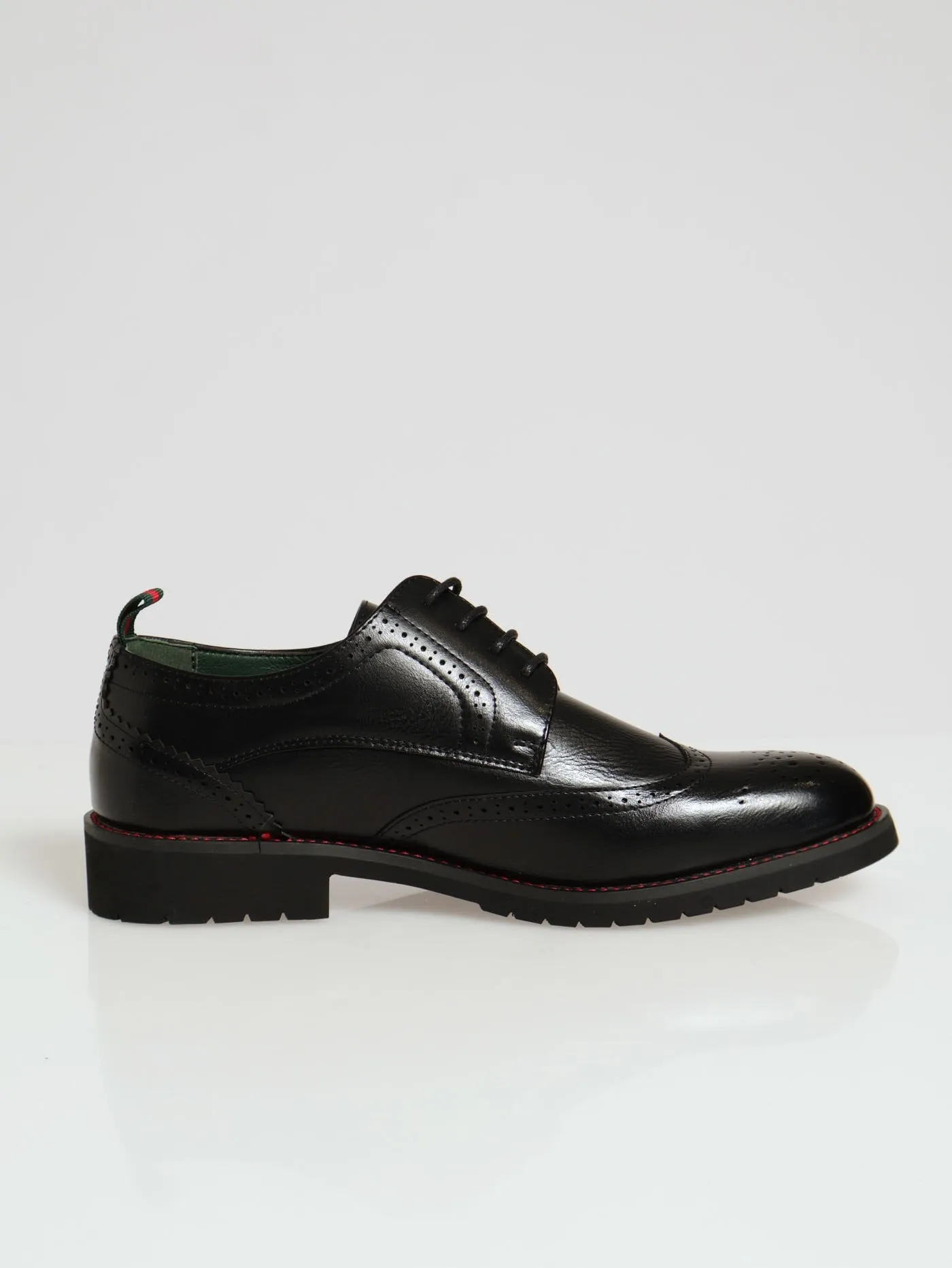 Chunky Brogue Wing Tip Lace Up Derby - Black