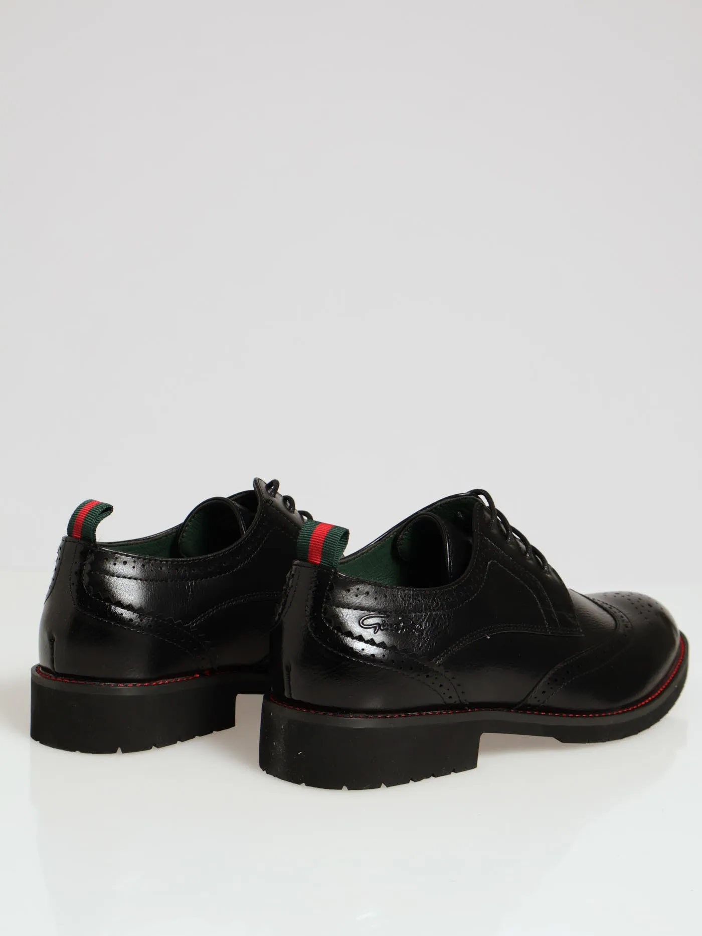 Chunky Brogue Wing Tip Lace Up Derby - Black