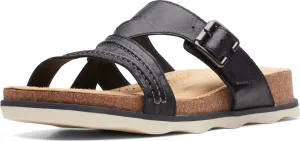 Clarks Women's Brynn Hope Flat Sandal, Black Leather, 7.5