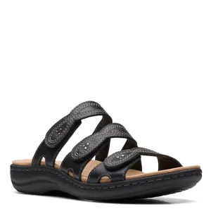 Clarks Women's Laurieann Ayla Flat Sandal, Black Leather, 6