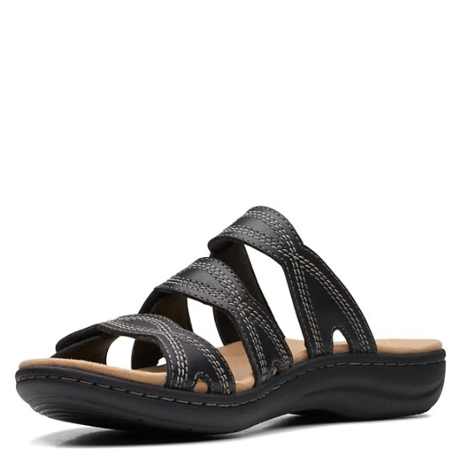 Clarks Women's Laurieann Ayla Flat Sandal, Black Leather, 6