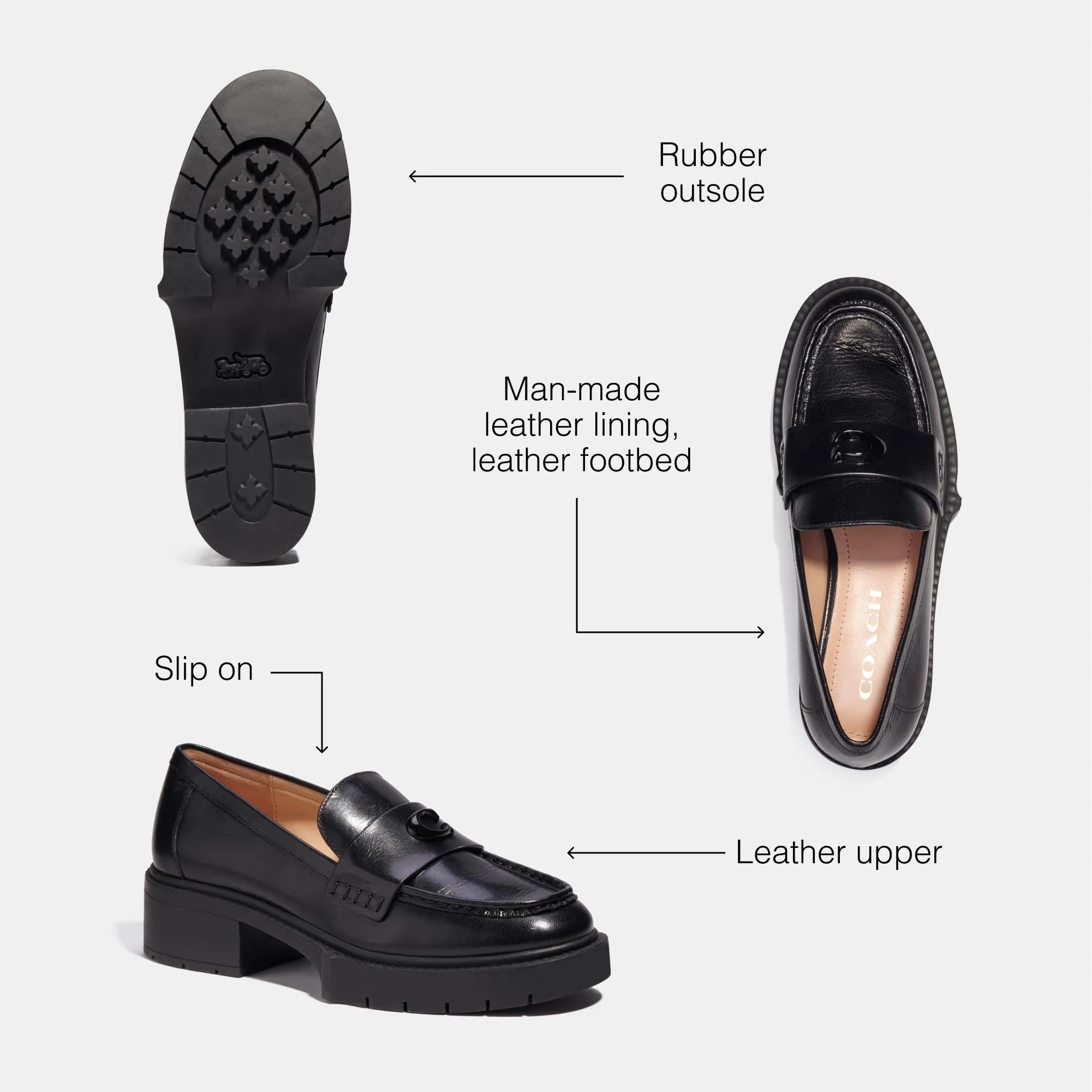 COACH Women's Flats Leah Loafer, Color Black, Size 7
