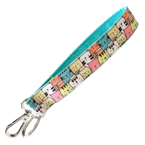 Colorful Cats Keychain - Cute Cat Faces - Key Fob Strap - Key Wristlet - 1 x 6 Inch Loop - Cute Purse or Wallet Strap - Handmade by Green Acorn Kitchen