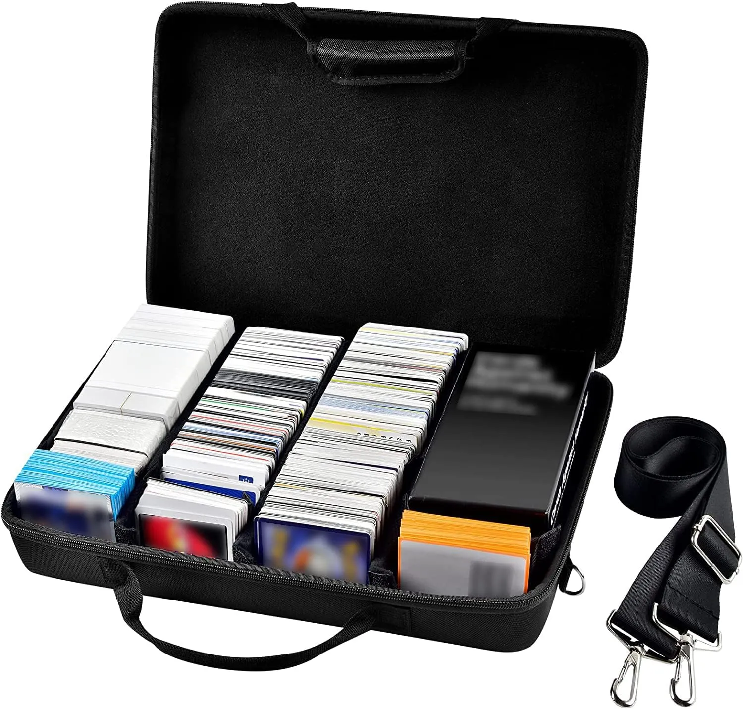 Comecase Large 3000  Trading Card Game Holder & Organizer, Case for Baseball, Football Cards, for C.A.H, for TCG Cards and All Expansions. Storage Box with 7 Dividers and Shoulder Strap