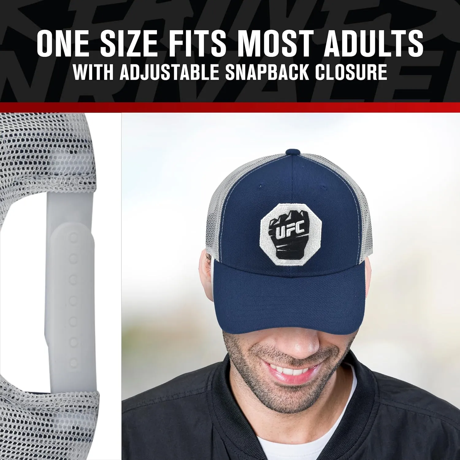 Concept One UFC Trucker Hat, Mesh Adult Adjustable Snapback Baseball Cap with Curved Brim