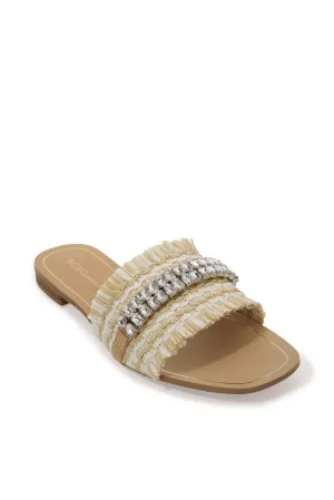 Crystal Raffia Flat Sandal Natural
