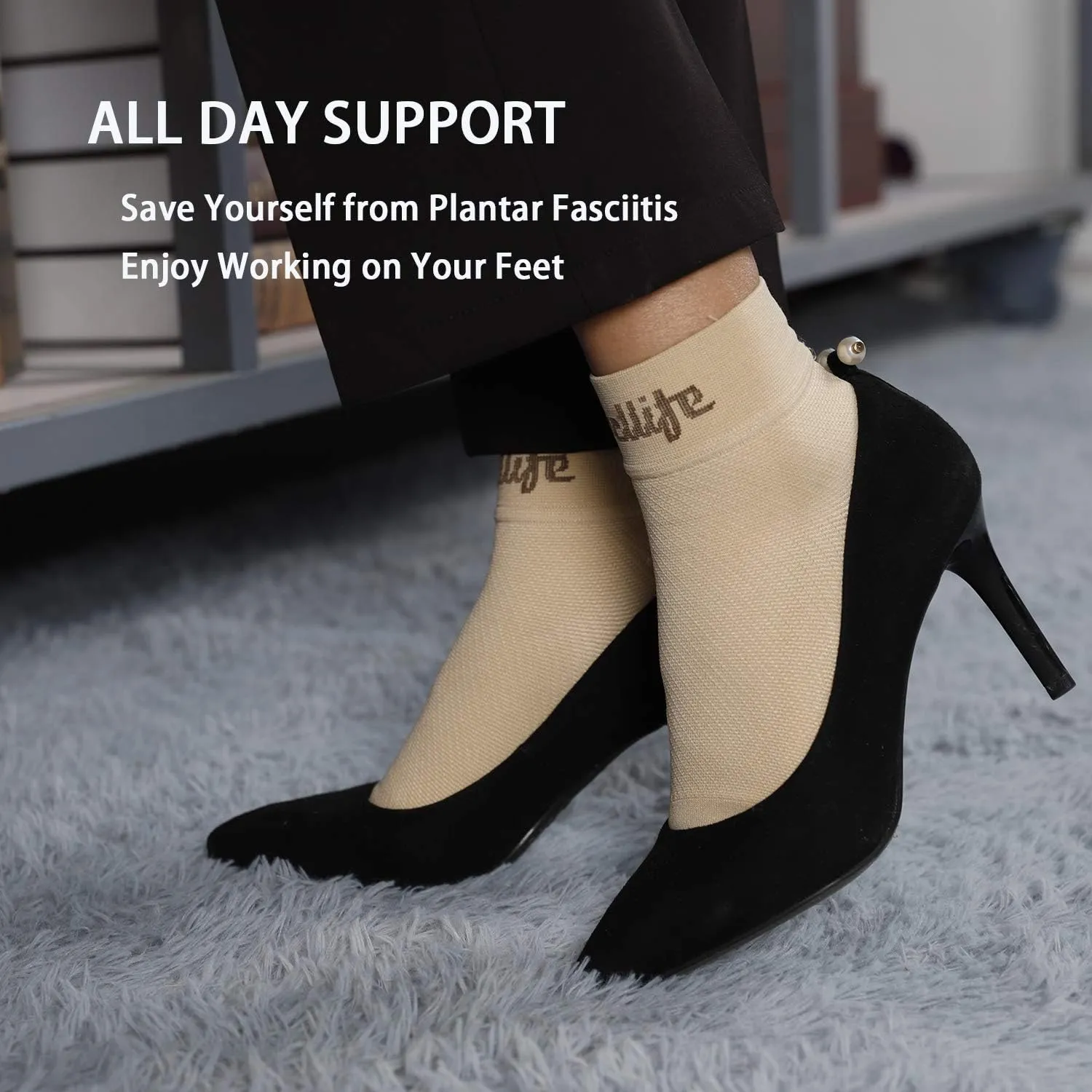 Dowellife Plantar Fasciitis Socks, Ankle Brace Compression Support Sleeves & Arch Support, Foot Compression Sleeves, Ease Swelling, Achilles Tendonitis, Heel Spurs for Men & Women (Nude S)