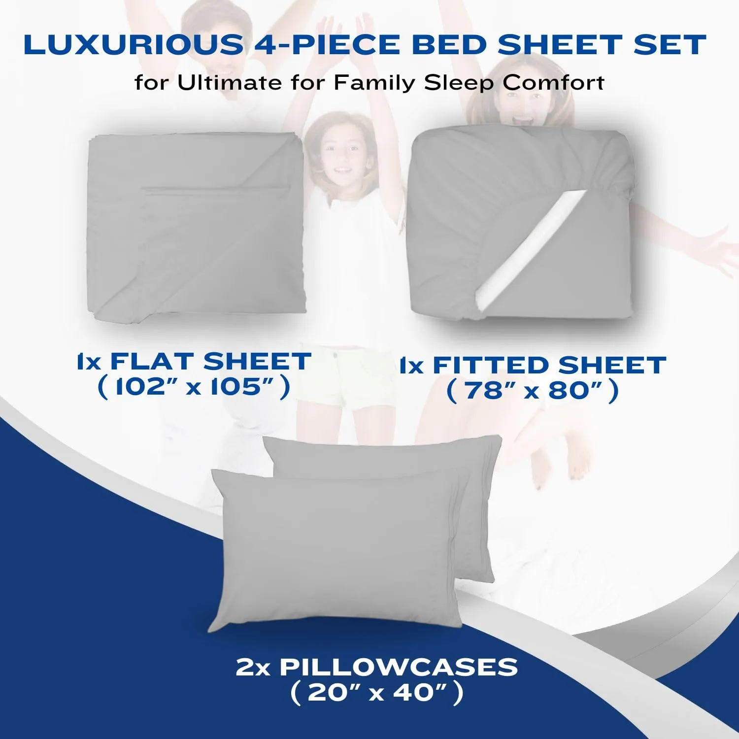 DREAMCARE King Size Sheets Set - Cooling Bed Sheets - 4pcs Set - up to 15" Deep Pocket King Sheet Set - Soft & Long Lasting 100% Fine Brushed Polyester with Side Pocket - L Gray