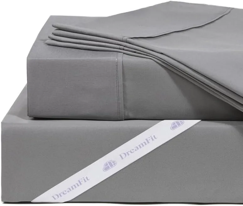 DreamFit DreamComfort Microfiber StaDry Technology Cooling Bed Sheets with Elastic Corner Straps for Extra Deep Pocket up to 20 inch Crafted in USA Cal King Sheet Set Gray