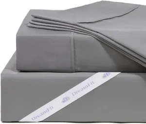DreamFit DreamComfort Microfiber StaDry Technology Cooling Bed Sheets with Elastic Corner Straps for Extra Deep Pocket up to 20 inch Crafted in USA Cal King Sheet Set Gray