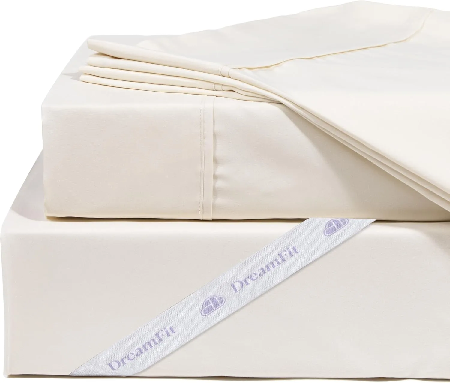 DreamFit DreamCool 100% Pima Cotton Sheets with Elastic Corner Straps 20 Inch Extra Deep Pocket Crafted in USA Bedding Guaranteed to Stay On Luxury Sheets Queen Sheets Set Ivory