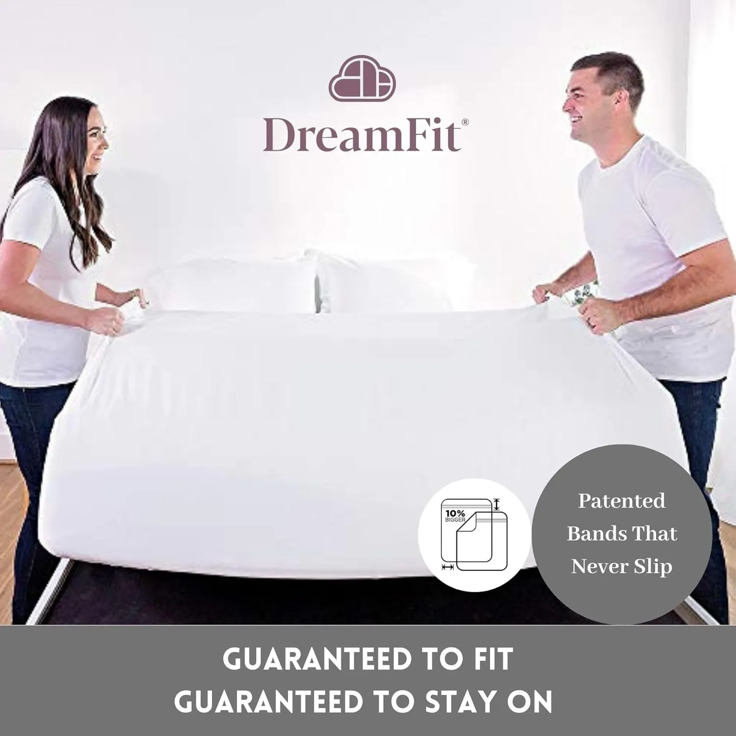 DreamFit DreamCool 100% Pima Cotton Sheets with Elastic Corner Straps 20 Inch Extra Deep Pocket Crafted in USA Bedding Guaranteed to Stay On Luxury Sheets Queen Sheets Set Ivory