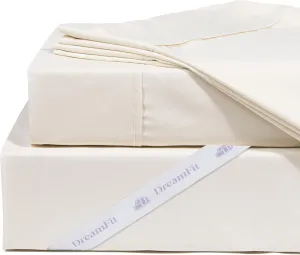 DreamFit DreamCool 100% Pima Cotton Sheets with Elastic Corner Straps 20 Inch Extra Deep Pocket Crafted in USA Bedding Guaranteed to Stay On Luxury Sheets Queen Sheets Set Ivory