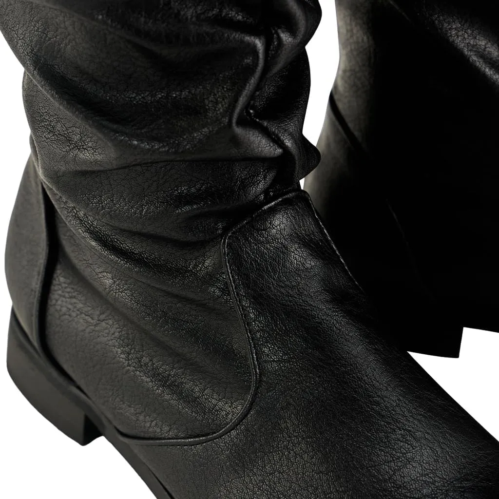 DUNHAO COS Medieval Male and Female Renaissance Pull On Mid Calf Gothic Boots Flat Jazz Boots Renaissance Boot