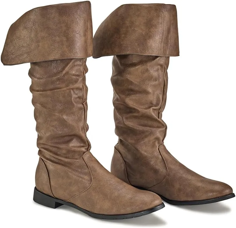 DUNHAO COS Medieval Male and Female Renaissance Pull On Mid Calf Gothic Boots Flat Jazz Boots Renaissance Boot