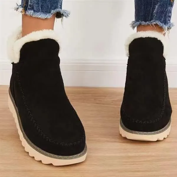 DYJAGYO Women's Winter Snow Boots, Ankle-High, Lace-Up, Black, Size 7, Casual, Faux Fur, Leather