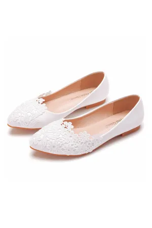 Elegant Lace White Casual Flat Wedding Shoes