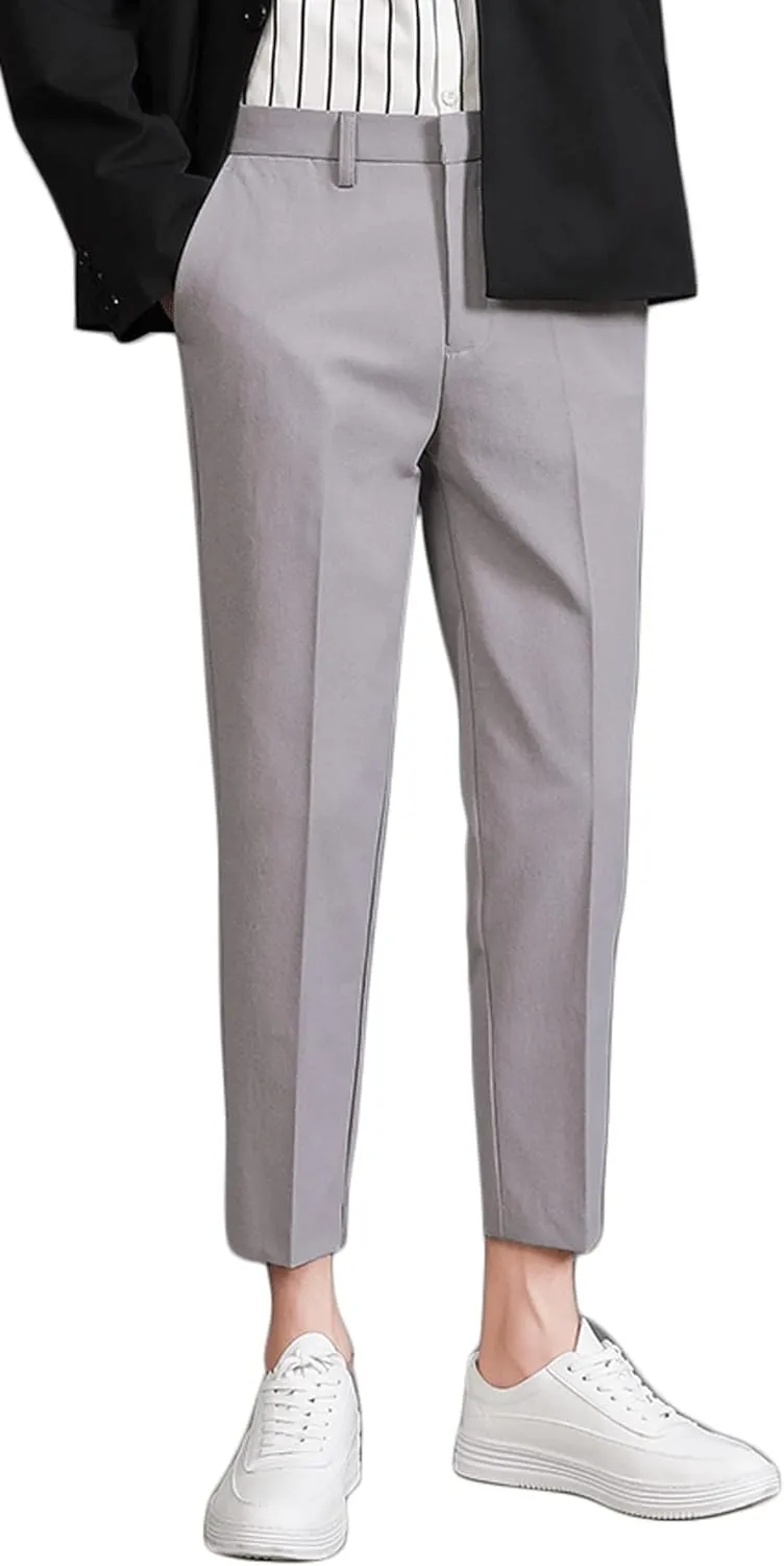 ESSYSHE Men’s Cropped Slim Fit Dress Pants Tapered Ankle Dress Pants Suit Pants