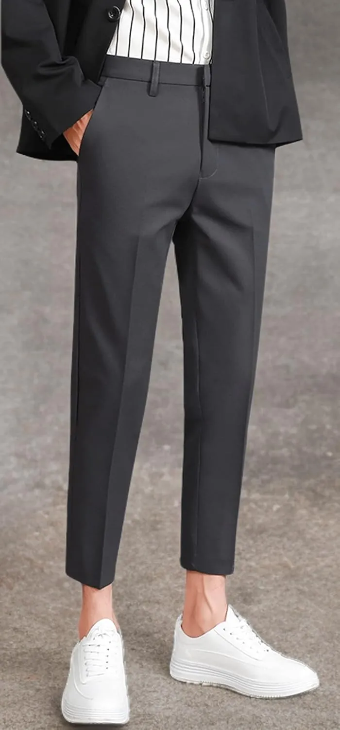 ESSYSHE Men’s Cropped Slim Fit Dress Pants Tapered Ankle Dress Pants Suit Pants