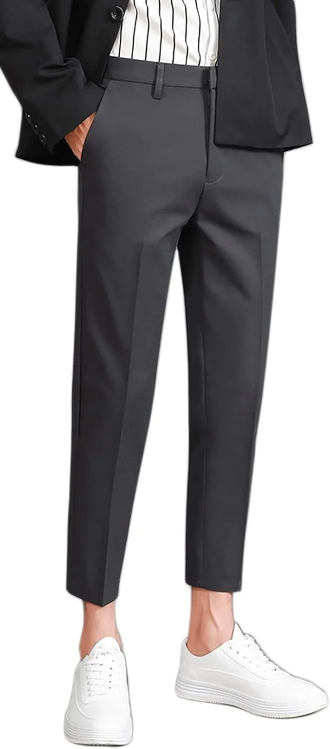 ESSYSHE Men’s Cropped Slim Fit Dress Pants Tapered Ankle Dress Pants Suit Pants