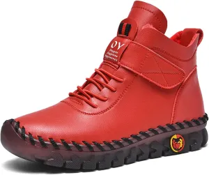 FAIRSOMA Women's Leather High Top Flat Sneakers with Adjustable Strap,Fashion Lightweight Lace Up Loafers Casual Warm Platform Ankle Boot Shoes Comfort Non-Slip Walking Shoes Soft Bottom Mom Shoes​