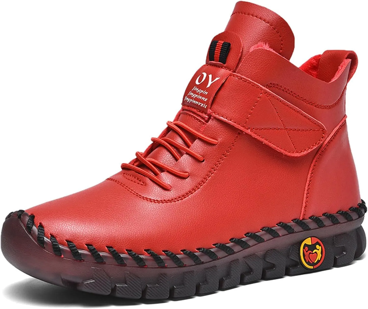 FAIRSOMA Women's Leather High Top Flat Sneakers with Adjustable Strap,Fashion Lightweight Lace Up Loafers Casual Warm Platform Ankle Boot Shoes Comfort Non-Slip Walking Shoes Soft Bottom Mom Shoes​