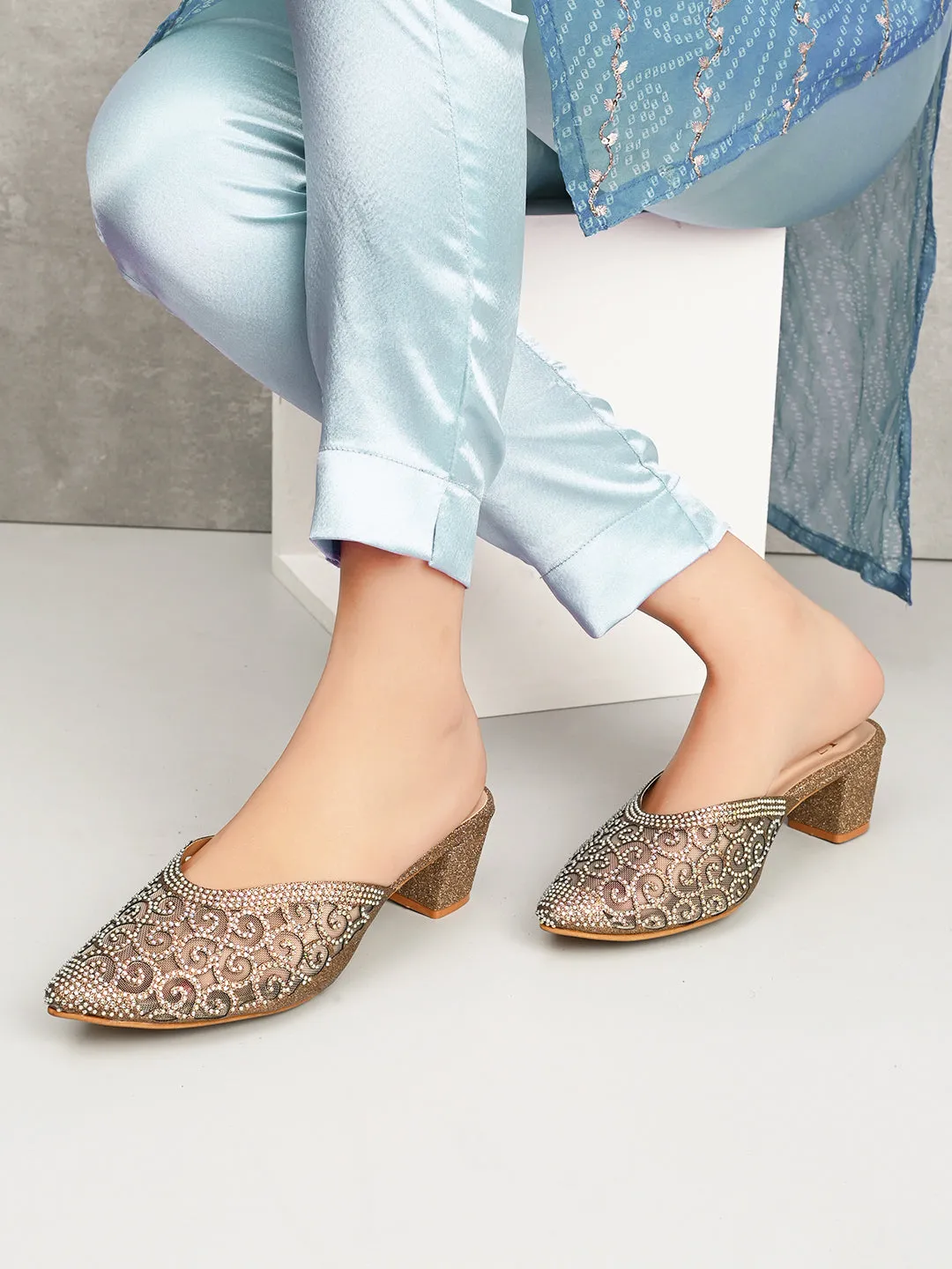 Fancy & Charm Block Heel Slip-On Mule Sandal