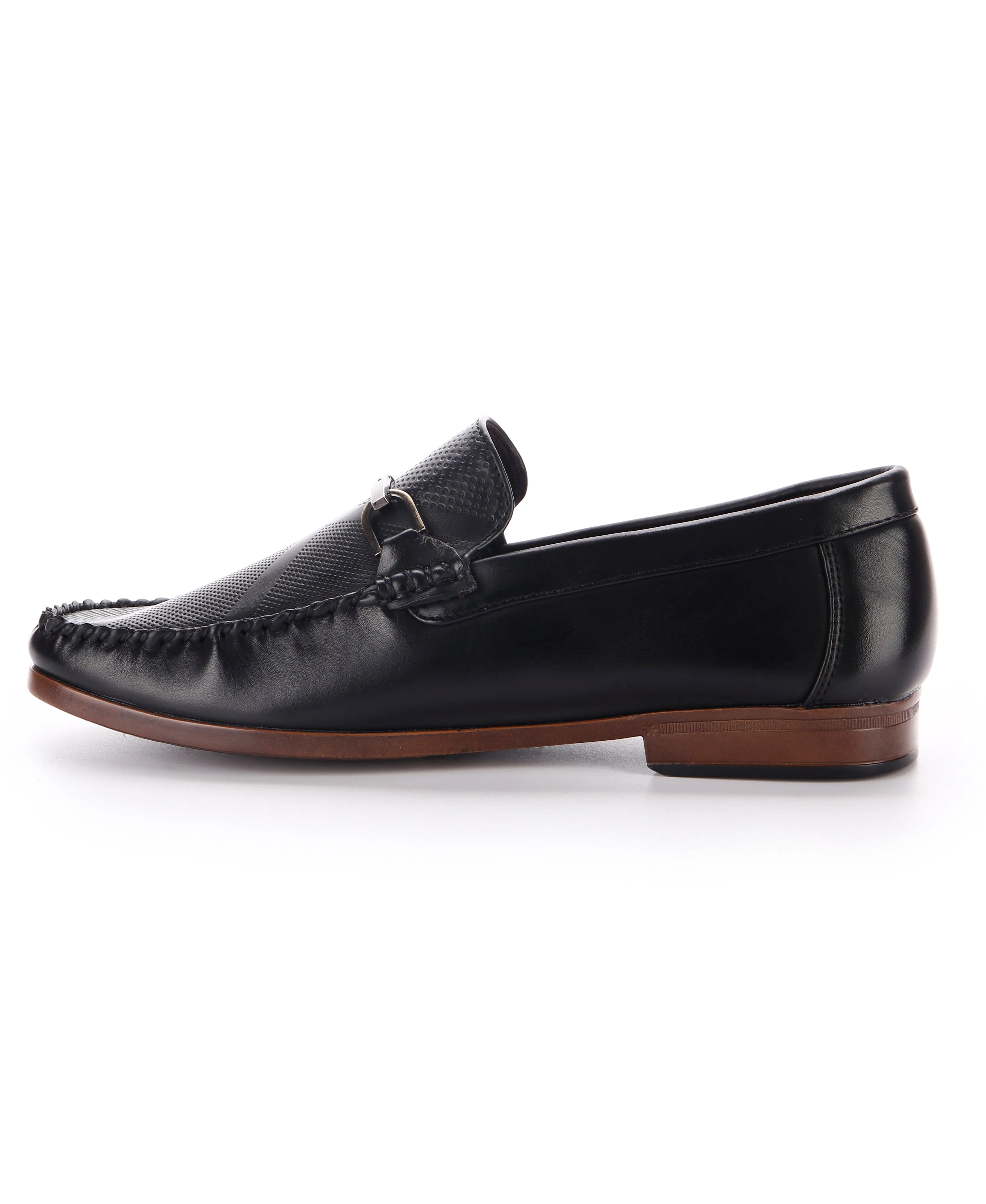 Faux Leather Moc Loafers - Black