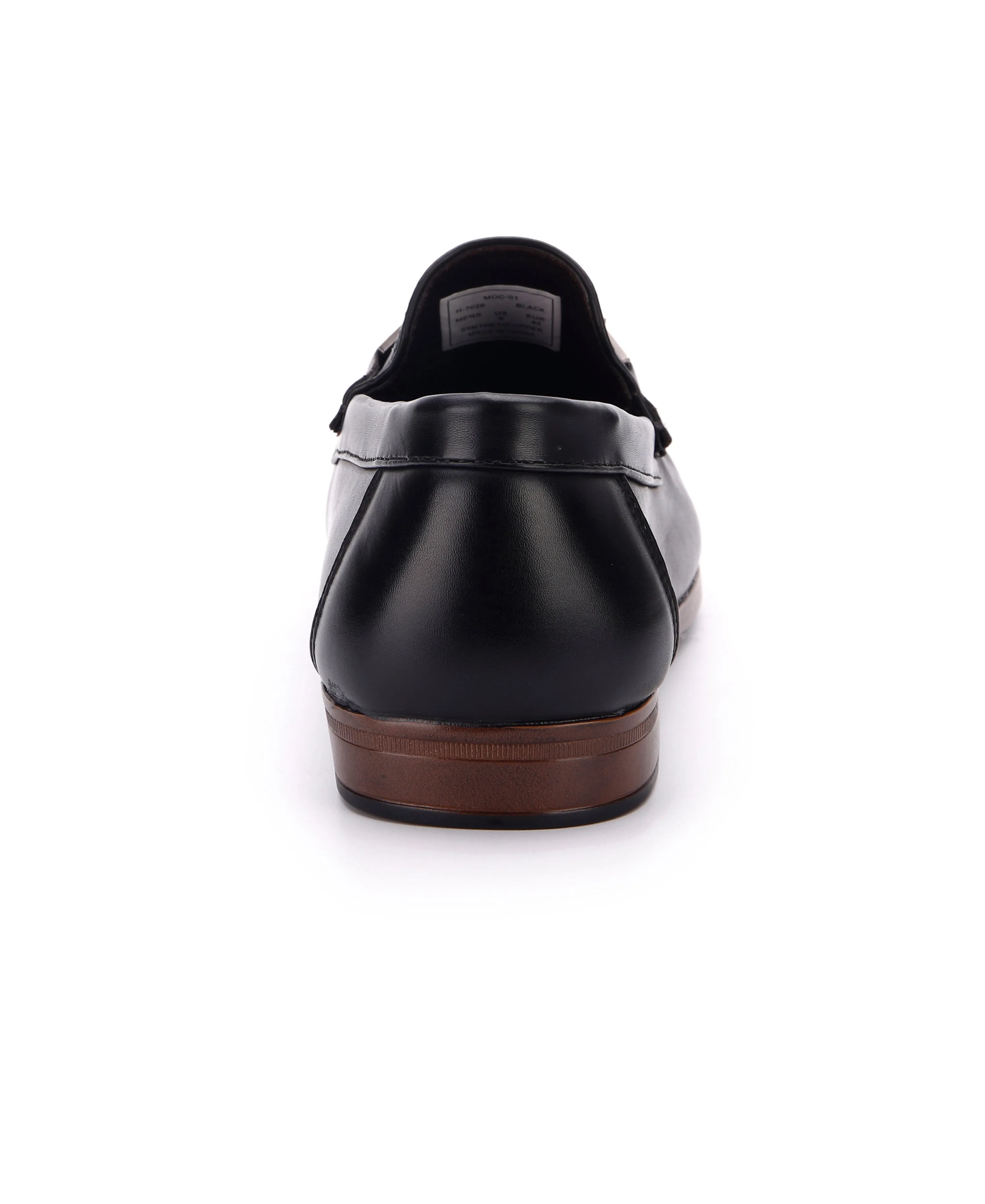 Faux Leather Moc Loafers - Black