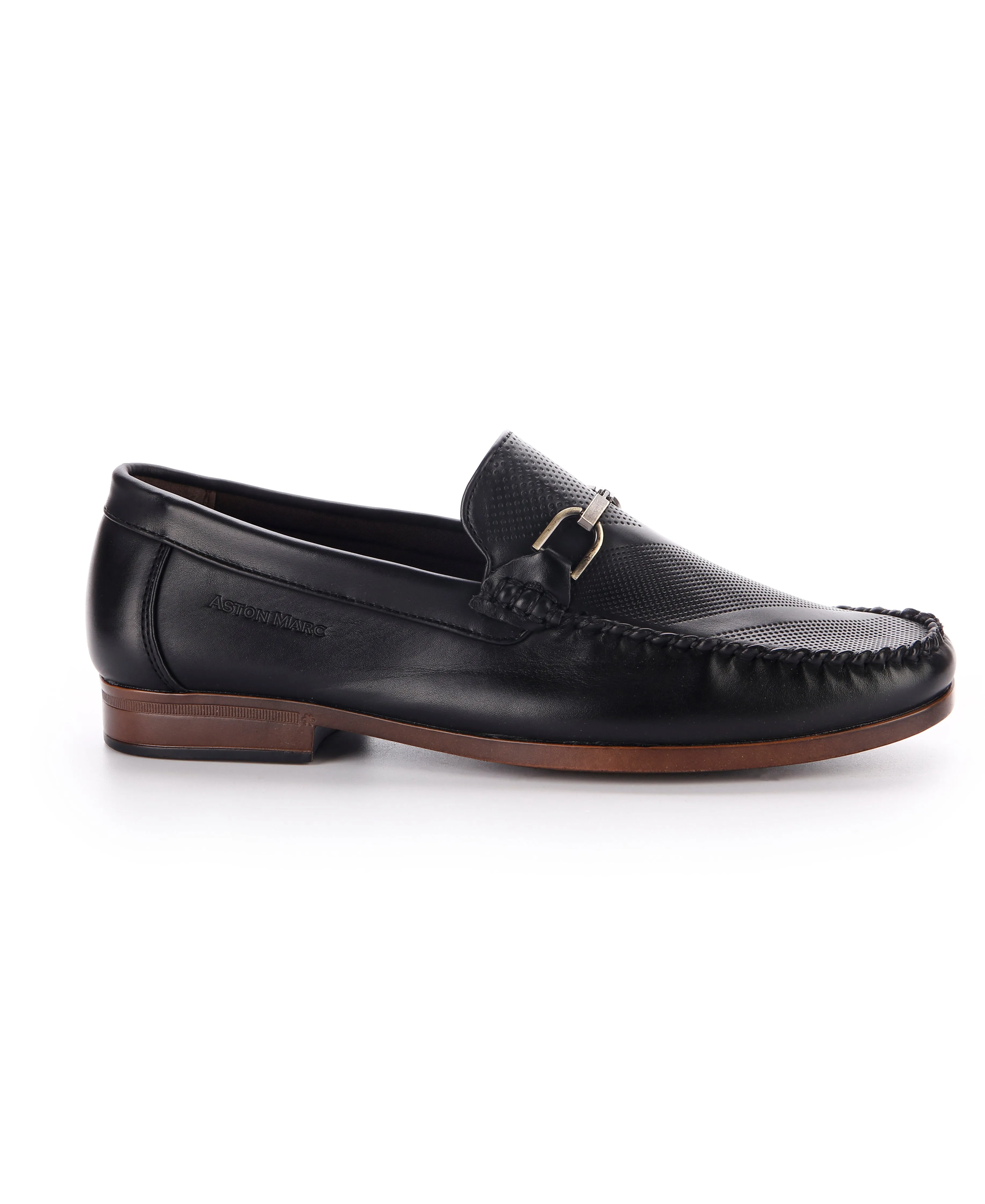 Faux Leather Moc Loafers - Black